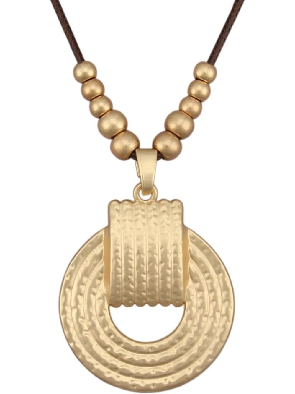Women's Boho Gold Textured Disc Pendant Necklace Hammered Geometric Choker